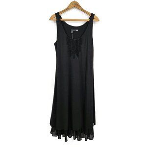 New Eileen Fisher Stretch Silk Jersey Dress Womens M Black Ruffles Sleeveless